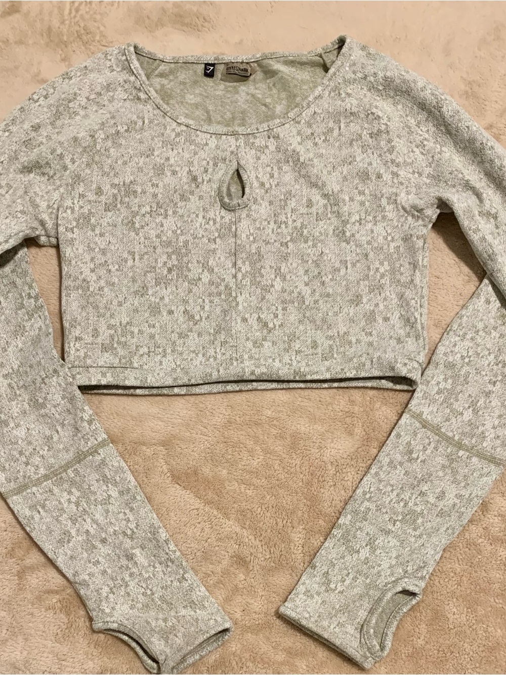 Gymshark Heather Sage Keyhole Crop Long-Sleeve Top